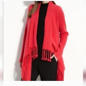 ST. JOHN 100% CASHMERE CHERRY RED DRAPE CARDIGAN, SZ SMALL